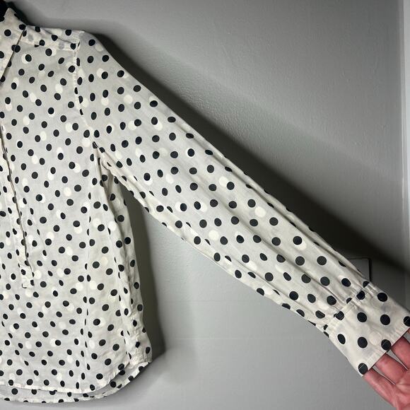 J.Crew Women's XS White Black Polka Dot Sheer Pullover Collared Blouse Tunic - Picture 4 of 9